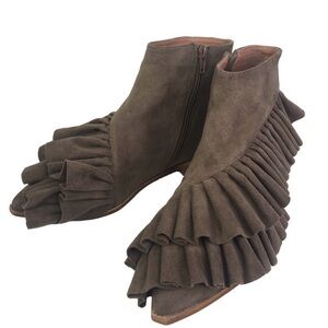 Jeffrey Campbell double ruffled faux suede boots, size 8